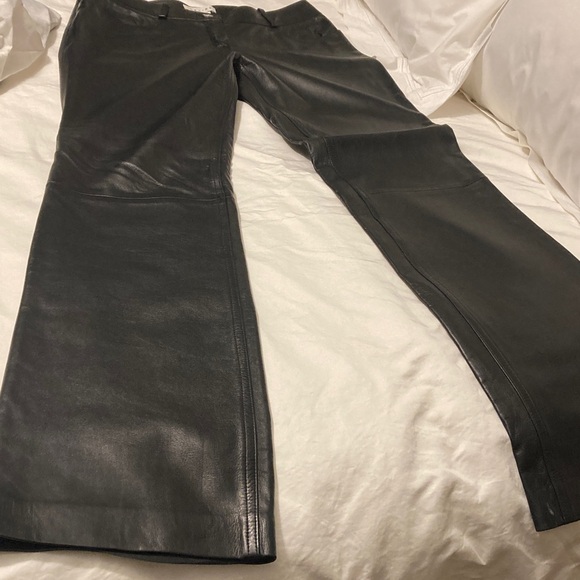 CELINE Black Leather Straight Leg Pants - Picture 7 of 12